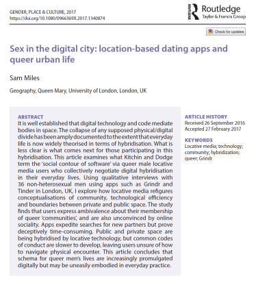 Sex and the digital city article Gender Place Culture Sam Miles blog.png